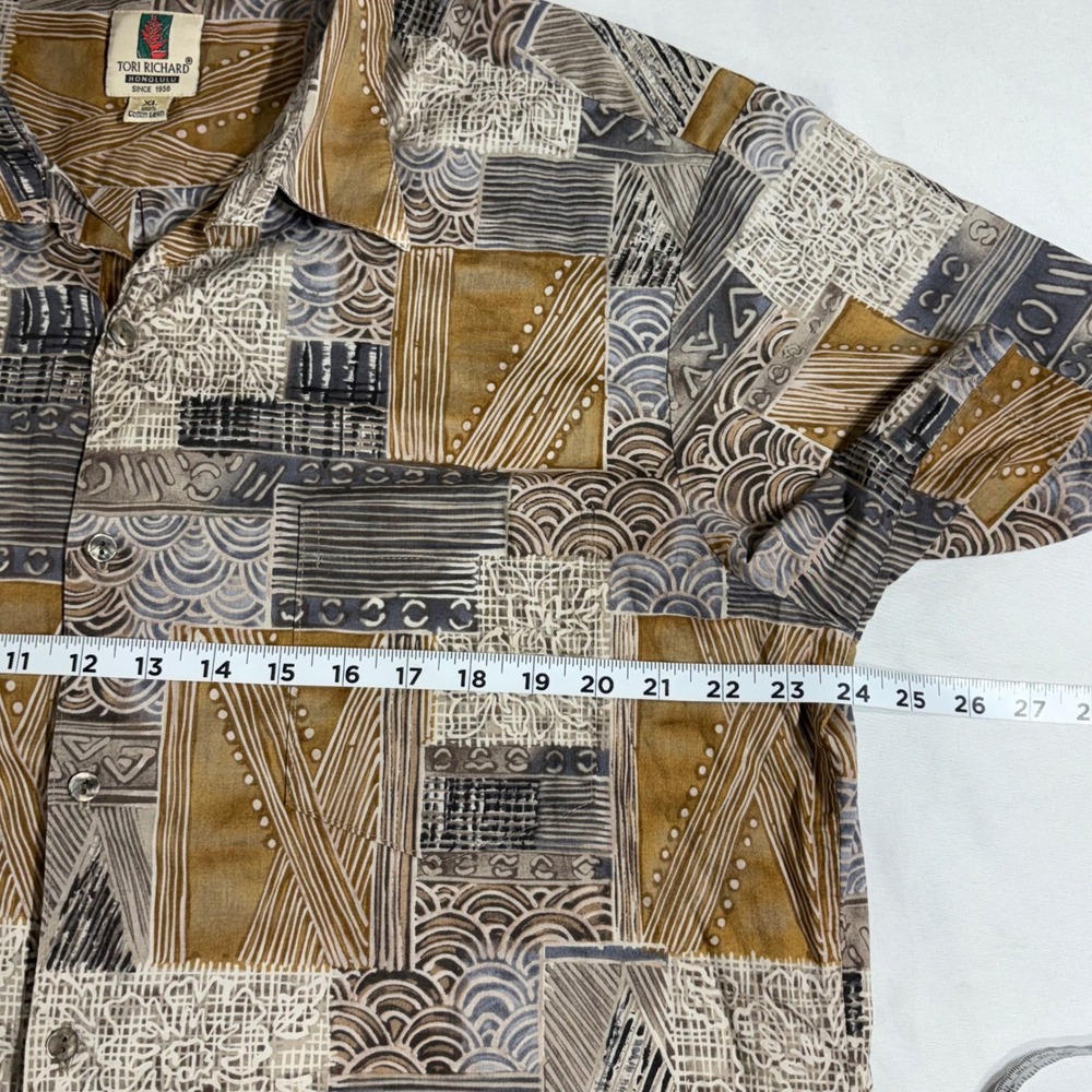 Tori Richard Mens XL Cotton Lawn Shirt Geometric Patchwork Made in Hawaii 8180 - Picture 6 of 9